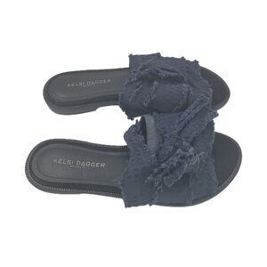 Kelsi Dagger Brooklyn Women's Black Navy Revere Bow Topped Slide Size 5.5